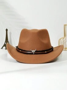 1 pièce Chapeau de cow-boy unisexe décoré d'une tête de bétail, chapeau de style boho cowboy/cowgirl Fedora pour fête et Halloween