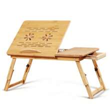 Bamboo Laptop Desk Stand Large Folding Bed Table Adjustable Portable Table Desk - Multicolor - View 3