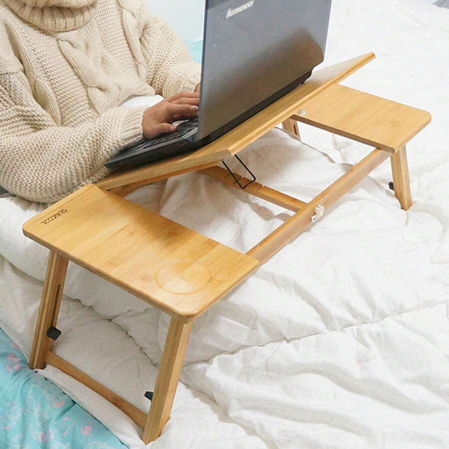 Bamboo Laptop Desk Stand Large Folding Bed Table Adjustable Portable Table Desk - Multicolor - View 1