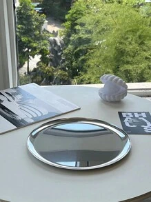 1 件圆形不锈钢大托盘（28 厘米）、镜面银托盘、珠宝和化妆品储存托盘、上菜托盘和展览托盘和装饰托盘、不锈钢浴室托盘、老钱风格、花瓶、盘子、木托盘、盘子、咖啡桌、装饰托盘、餐桌装饰、家居装饰品、黑色装饰品、沙发扶手托盘、假日海滩、浴室系列、卧室系列、大容量 - 彩色 - 查看 1