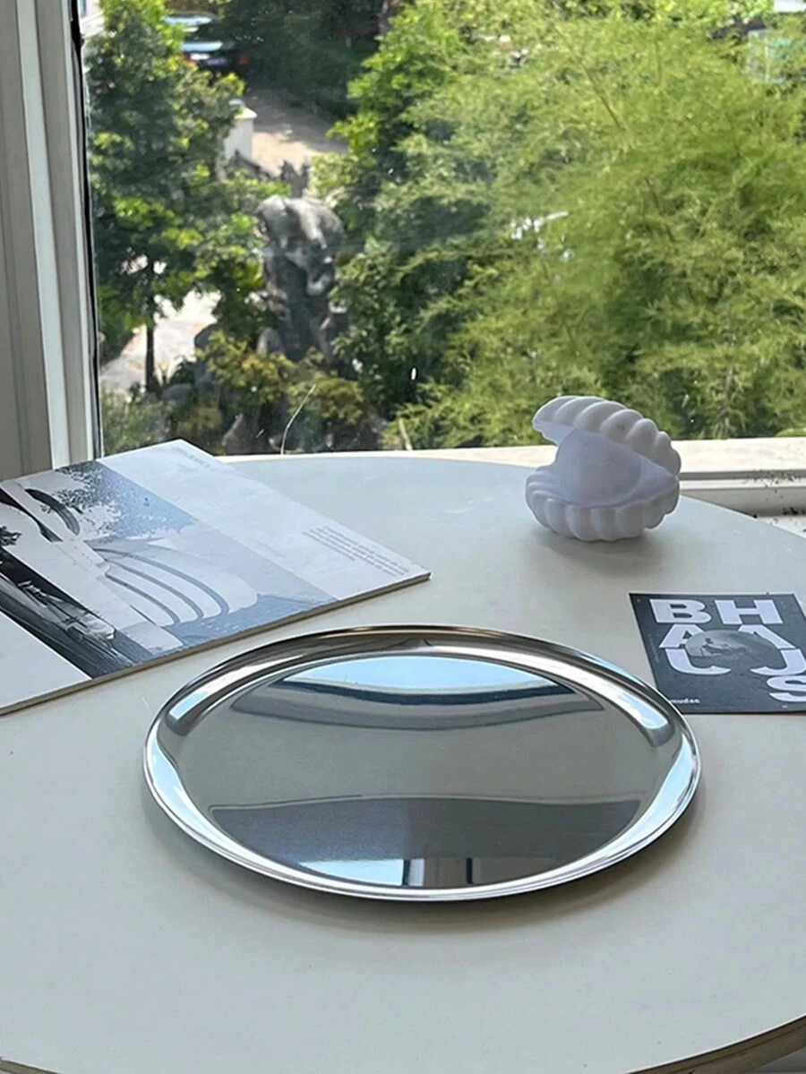 1 件圆形不锈钢大托盘（28 厘米）、镜面银托盘、珠宝和化妆品储存托盘、上菜托盘和展览托盘和装饰托盘、不锈钢浴室托盘、老钱风格、花瓶、盘子、木托盘、盘子、咖啡桌、装饰托盘、餐桌装饰、家居装饰品、黑色装饰品、沙发扶手托盘、假日海滩、浴室系列、卧室系列、大容量 - 彩色 - 查看 1