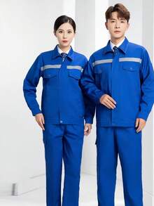 1set Long Sleeve Reflective Workwear Mechanic/Electrician Coverall Uniform - Blue - View 5