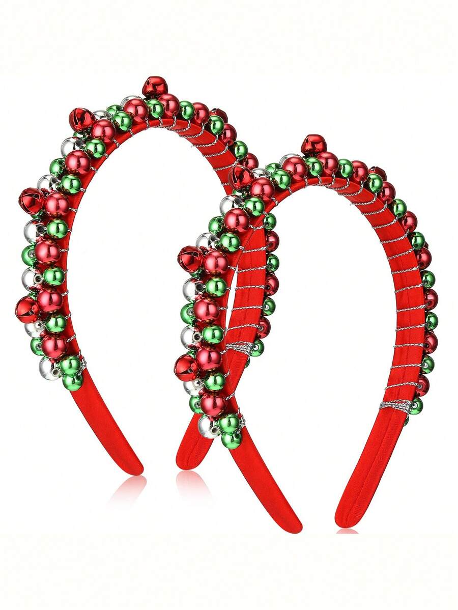 Red Headband Merry Christmas Headband Holiday Hair Hoop Christmas Christmas Bell Hairband Women Headbands Green Silver Hair Accessories - Multicolor - View 1