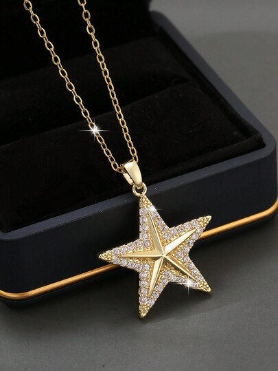 1pc Luxury Pentagram Pendant Necklace, Elegant Star Choker Necklace For Women, Great Gift For Dates