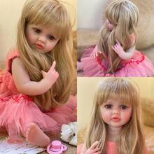 1 件 22 英寸可爱重生婴儿娃娃全身柔软硅胶乙烯基女孩长发和可爱连衣裙防水娃娃玩具适合生日和圣诞节礼物 - 3 种款式 - 彩色 - 查看 6