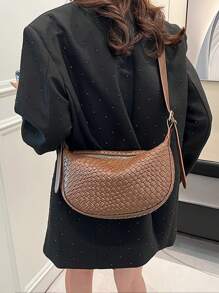 Women Crescent Crossbody Shoulder Bag Dumpling Half Moon Hobo Handbag - Brown - View 3