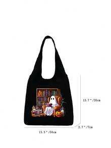 1 Túi Tote Đen In Hình Ma Halloween, Túi Đeo Vai Vải Canvas Thời Trang Cho Nữ, Nhiều Hình In Có Sẵn, Hoàn Hảo Cho Việc Mua Sắm, Du Lịch Và Sử Dụng Hàng Ngày, Túi Mua Sắm Gấp Gọn Nhẹ, Túi Xách Tay Thời Trang Và Giản Dị Dung Tích Lớn, Túi Đeo Vai - màu đen - Xem 4