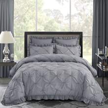 5 Piece Romantic Princess Pintuck Comforter Set - 100% Brushed Microfiber Bedding Set With Ruffle Design - All Season Use Bed In A Bag - 灰色 - 查看 2