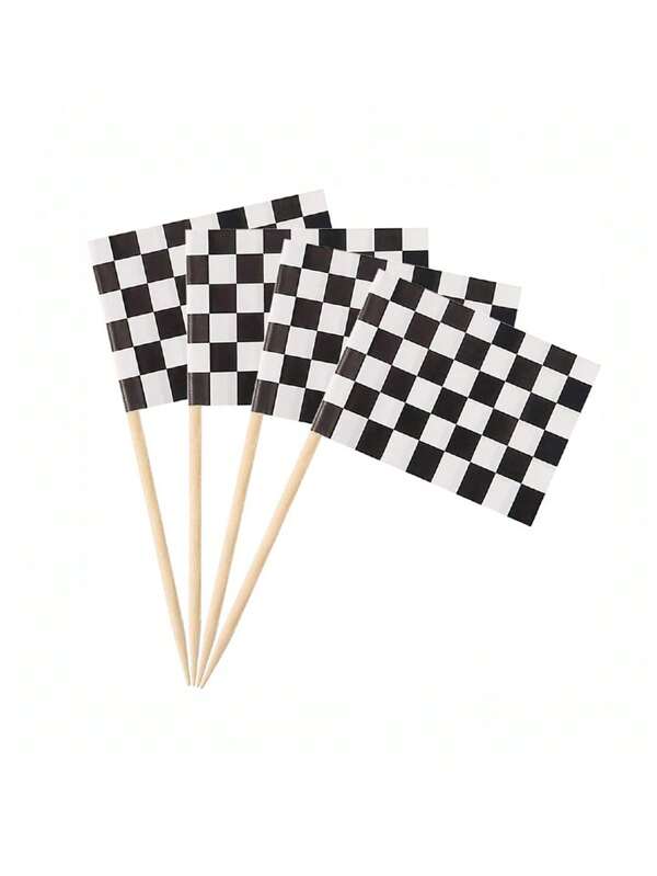 30/35/40/45/50/60pcs Pack Checkered Black And White Racing Toothpick Flag Race Car Small Toothpick Mini Stick Cupcake Toppers Fruit Cupcakes Toppers Food Stick Flags Decorations For Party Bar Sport Events