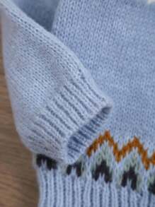 Baby Boy Wave Pattern Solid Color Knitted Sweater - Blue - View 5