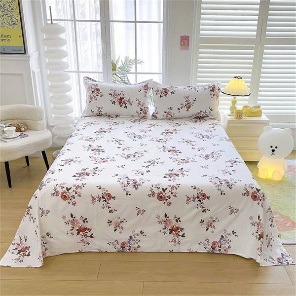 3pcs Bed Sheet Set: 1pc Printed Bed Sheet + 2pcs Pillowcases, All Season Dust-Proof 3 PiecesBedding Set, Suitable For Bedroom Double Bed, Dormitory Single Bed (Excluding Filler)