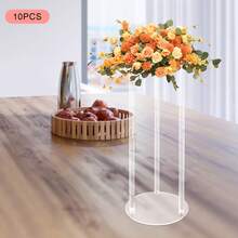 10 Pcs Wedding Acrylic Flower Vases Clear Flower Stand Set Elegant Wedding Centerpieces Table Top Decorations Column Flower Stand For Lawn Wedding Hotel Hall Event Party Decor