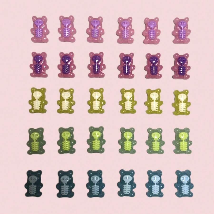 30 件/包万圣节个性化可爱宠物黑猫紫色骷髅熊心幽灵树脂 3D 美甲饰品装饰卡通小尺寸小猫骷髅熊皇冠领带幽灵手工 DIY 手机壳电脑配件批量供应 - 彩色 - 查看 1