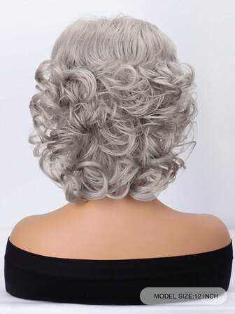 1pc Grey Shawl Large Wave Roll Chemical Fiber Hair For Women With Bangs 12 Inch Fashion Women Synthetic Wig For Daily Or Holiday Party Halloween Costume Ceremony Wear