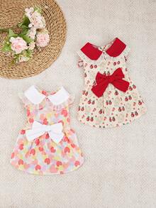 1pc Pet Dress, Summer Breathable Dog Cat Dress With Cute Rabbit, Cherry, Heart & Big Bow Design, Suitable For Small/Medium Dogs - Multicolor - View 3