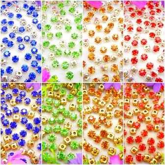 4mm 5mm 6mm 7mm 8mm, 5 Szies, Silver,Gold Claw Base Rund Form Fancy Shiny Multi Colors Handgjord Glassömnad Kristall Handsydd Lim på Strass Dekorationspärlor Platt baksida med hål Glitterstenar Ädelstenar Gör-det-själv-tillbehör Sy på stenar Strass för att dekorera kläder, klänning, klänning Väskor, skor, broscher, örhängen, hantverk.