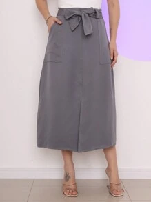 TAILORED MIDI SKIRT SP004 - Grey - View 1
