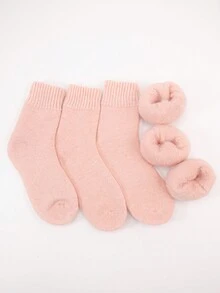 3 Cặp vớ dài đến bắp chân bằng acrylic pha trộn dày thời trang Thu/Đông dành cho nữ và unisex, thích hợp cho công sở, gia đình, giải trí và lễ hội - Hồng - Xem 3