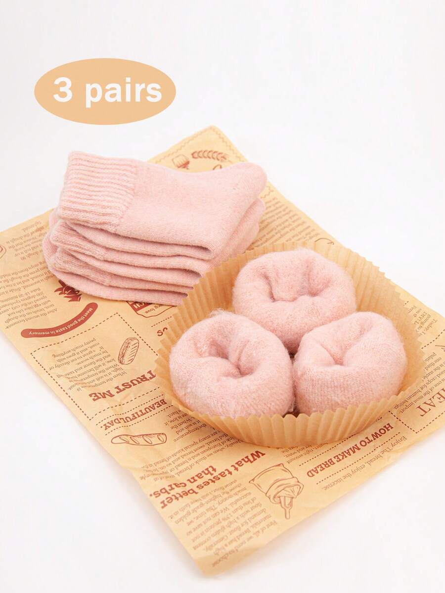 3 Cặp vớ dài đến bắp chân bằng acrylic pha trộn dày thời trang Thu/Đông dành cho nữ và unisex, thích hợp cho công sở, gia đình, giải trí và lễ hội - Hồng - Xem 1