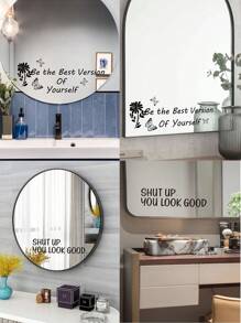 1pc 8.6*2.7inch PVC Mirror Sticker, You Look Good Print Wall Sticker For Bathroom, Living Room Decor Gifts Birthday Graduation - Black - View 2