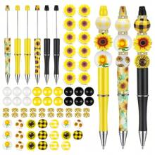 10-76pcs Colorful Sunflower Painted Honeybee Honey Natural Wooden Bead Crystal Spacer Bead Beadable Plastic Pens DIY Bead Pen Set For Women Jewelry Making Craft Decoration Necklaces Earrings Bracelet Keychain Valentines - Multicolor - View 12
