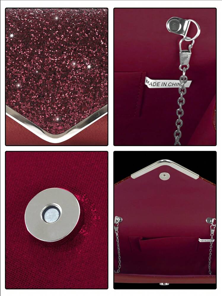 REMANLAND Sparkling Evening Clutch, Elegant & Fashionable Envelope Style Handbag, Ladies Wedding Party Clutch, Perfect For Party Wedding Prom Dinner/Banquet, Matching With Holiday Party Dress Evening Dress & Sequin Dress - Burgundy - View 9