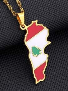 1 件地图带国旗吊坠项链珠宝地图链 - 彩色 - 查看 5