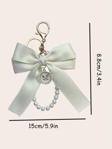 包袋吊坠、包袋配件人造珍珠钥匙扣、可爱人造珍珠串珠手链钥匙扣、女士和女孩的复古饰品、钱包、背包、汽车饰品、丝带珍珠吊坠、情人节礼物创意 - 米色 - 查看 6