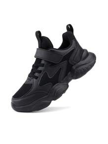 黑色网眼透气休闲鞋，儿童运动鞋，适合上学、活动和日常穿着