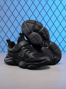 黑色网眼透气休闲鞋，儿童运动鞋，适合上学、活动和日常穿着