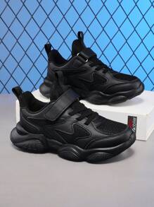 黑色网眼透气休闲鞋，儿童运动鞋，适合上学、活动和日常穿着