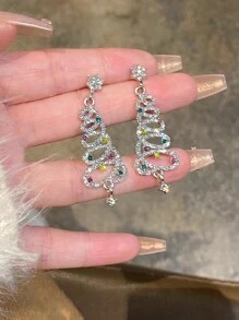 1 Paar bunte, quastenartige Weihnachtsbaum Ohrringe für Damen, Cut Out, lange Ohrringe mit Strass, Weihnachten Schmuckzubehör - Silber - Übersicht 2