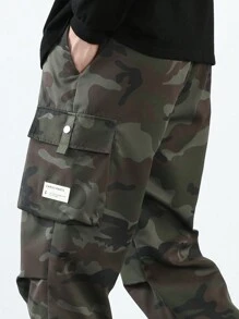 春秋季潮流迷彩工装裤男士休闲裤透气宽松袖口运动裤运动长裤 - 軍綠色 - 查看 4