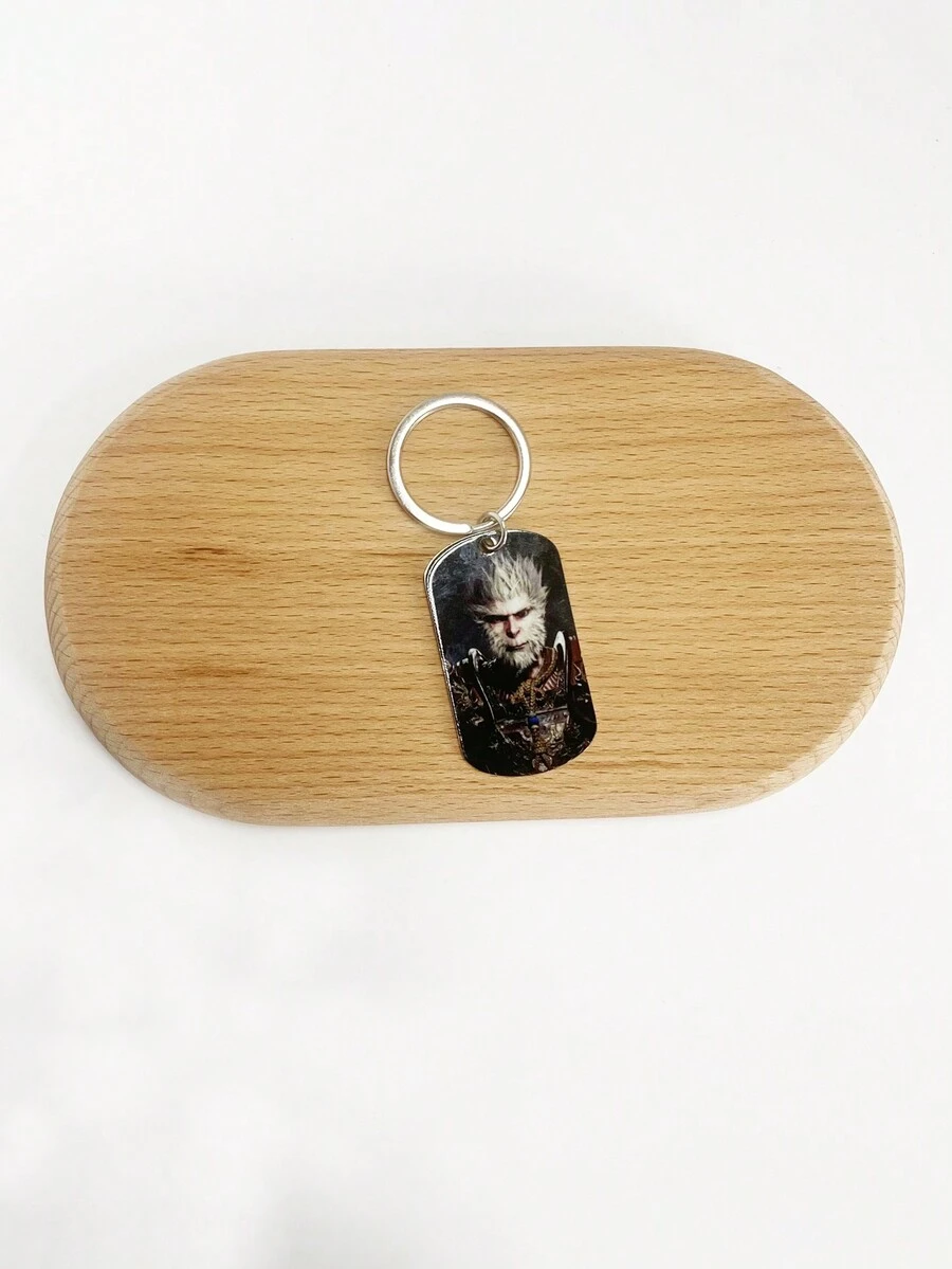 Stainless Steel 'Monkey King' Keychain, Black Buddha Pilgrim Accessory