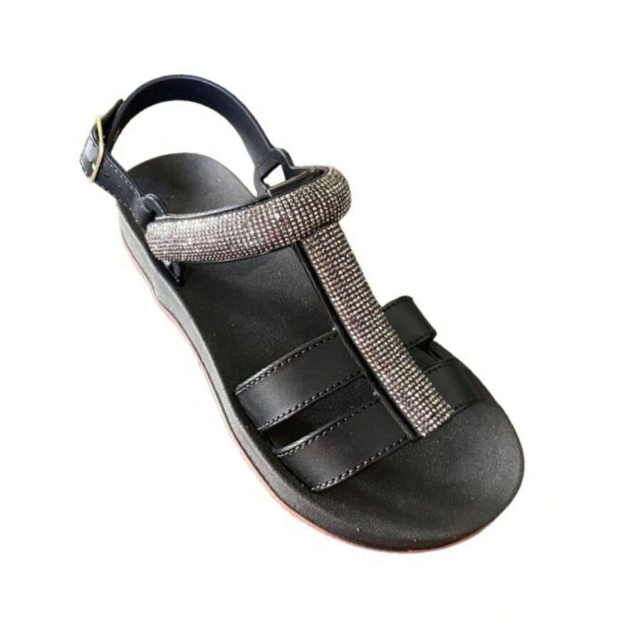 Women's Platform Sandal With PVC And Rhinestone Strap Comfortable And Lightweight - màu đen - Xem 1