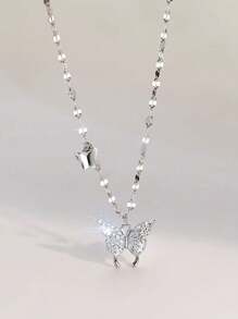 1pc Elegante S925 Colar de Prata Esterlina para Mulheres - Luxuoso Pingente de Borboleta Borla Clavícula Corrente, Presente para Namorada/Festa