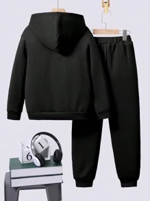 Bộ quần áo hoodie ấm áp in hình tai nghe thường ngày cho bé trai tuổi teen, mùa thu/đông - màu đen - Xem 2