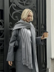 1pc Solid Deep Gray Casual Elegant Street-Style Light Business Scarf For Women, Suitable For Fall/Winter Daily Wear, Warm Shawl Accessories Women - Dark Grey - View 6