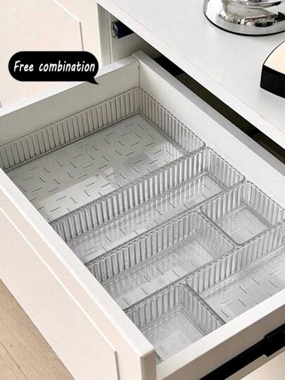 6 piezas Juego de cajas de almacenamiento transparentes onduladas para cosméticos, caja de almacenamiento de escritorio, caja de almacenamiento apilable, decoración de dormitorio, decoración navideña, decoración de habitación, caja de almacenamiento de decoración del hogar