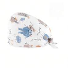 1pc Women Mountain & Water Print Cartoon Graffiti Polyester Printed Scrub Cap, Four Seasons Medical Worker Cap For Doctor, Nurse, Beauty Salon, Veterinary, Anti-Bacterial Dust Free Halloween