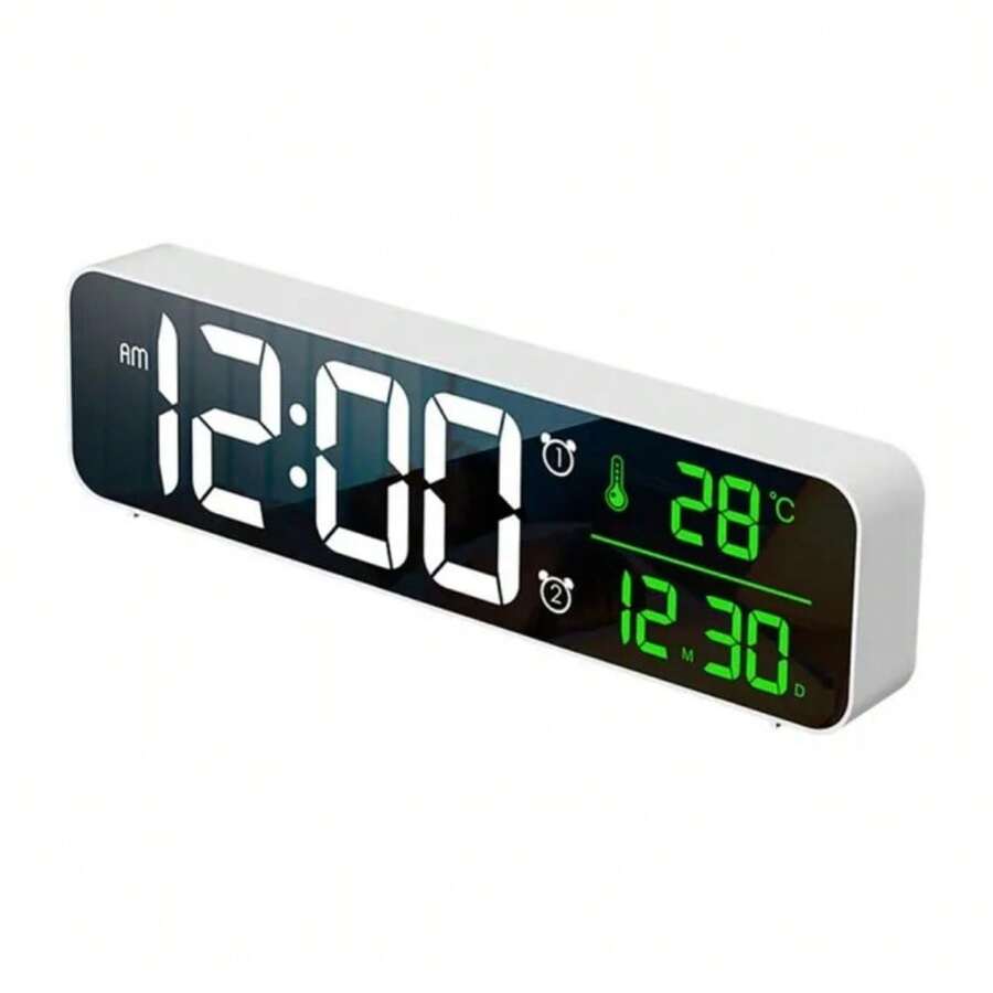 Mirror Alarm Clock Digital Table Clock Desk Clock Temperature Calendar Function With USB Home Decoration Clock - White - View 1
