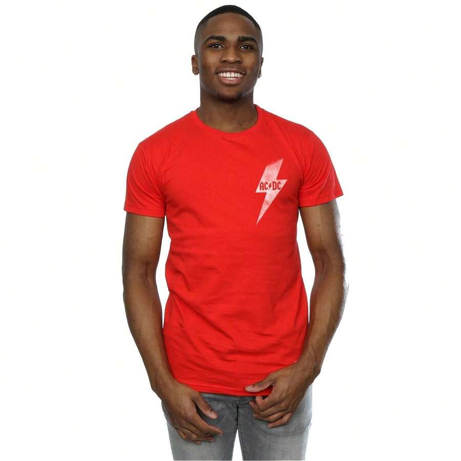 AC/DC Mens Lightning Bolt Pocket T-Shirt (Red) | SHEIN USA