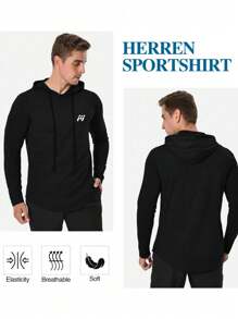 Running Boyfriend Style Men Raglan Sleeve Drawstring Hooded Sports Sweatshirt - Black - View 5
