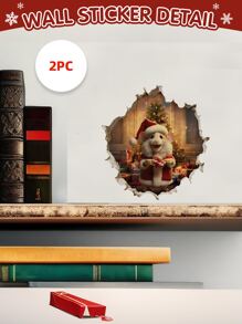 2 pièces Sticker mural de Noël souris avec cadeaux, autocollant mural PVC imperméable, autocollants adhésifs pour décoration de maison pour salon, chambre à coucher, salle de classe, salle de bain, décoration de vacances saisonnière