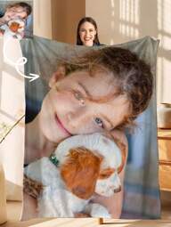 1pc Customized Photo Blanket, Personalized Family/Pet Dog Cat/Couple Photo Print Fleece Blanket, Christmas Gift, Best Gift For Mom/Dad/Her/Him On Mother/Father's Day Washable, Lightweight, Breathable, Durable Cozy, Warm, Comfortable Custom, Unique, Personalized Ideal Gifts For Her, Ideal Gifts For Boyfriend, Ideal Gifts For Girlfriend, Ideal Gifts For Dad, Autumn Home Refresh, Scandinavian Cozy Home, Winter Grace,Fall Decor,Photo Print Blanket