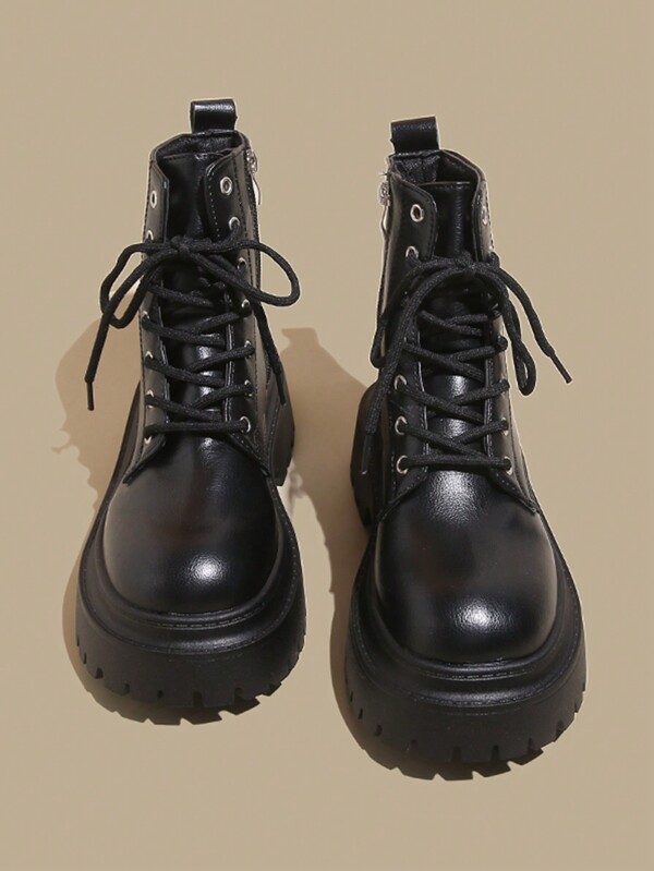 Women Vintage Lace-Up Platform Ankle Boots Thick Heel Round Toe  Boots Retro Fashion Casual Booties For Fall Winter