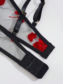 2 件套女士性感内衣套装 - 透明网眼衬垫文胸和内裤，带植绒设计 - 黑色 - 查看 5