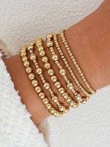 Set de 6 pulseras de cuentas simples para mujer, adecuadas para vacaciones, citas, regalos y combinación diaria