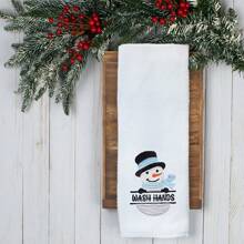 1pc, 35x75cm Microfiber Snowman Wash Hands Embroided Hand Towel Christmas Xmas Theme Towel For Kitchen Bathroom Decor Summer Back To School