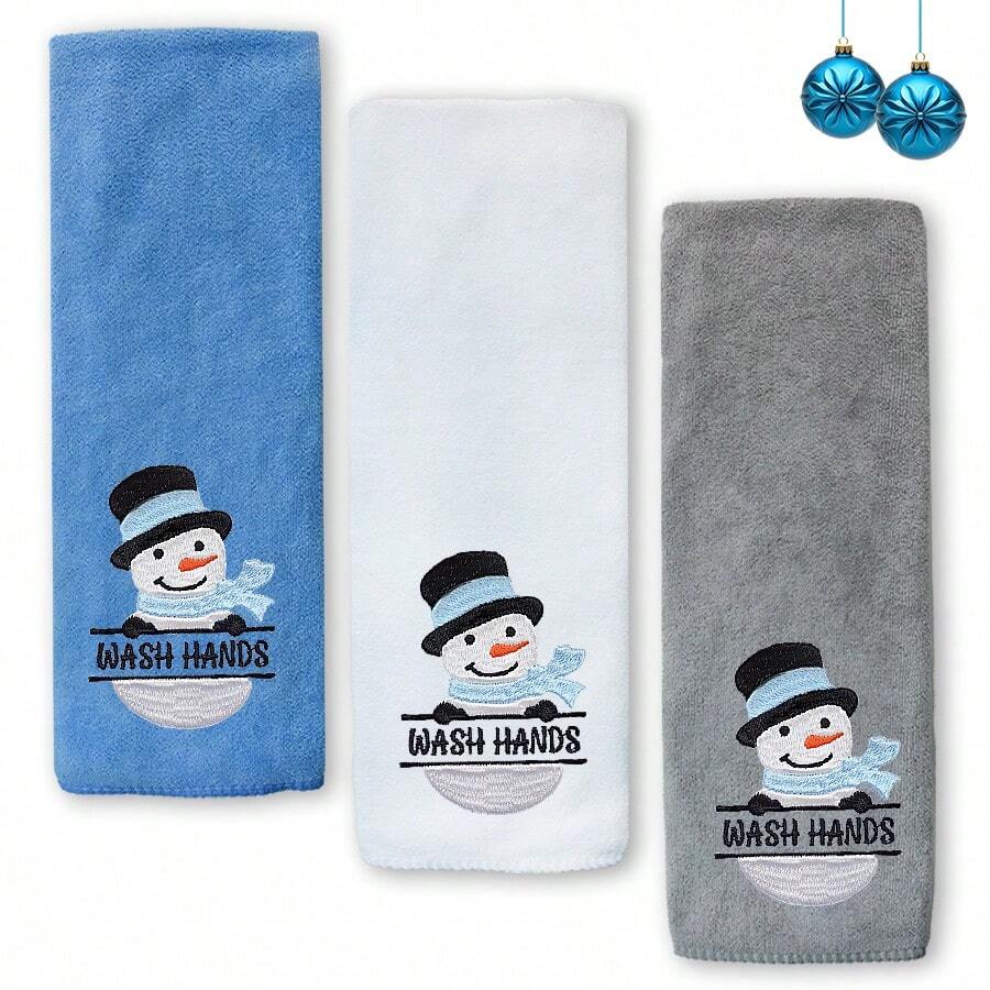 1pc, 35x75cm Microfiber Snowman Wash Hands Embroided Hand Towel Christmas Xmas Theme Towel For Kitchen Bathroom Decor Summer Back To School